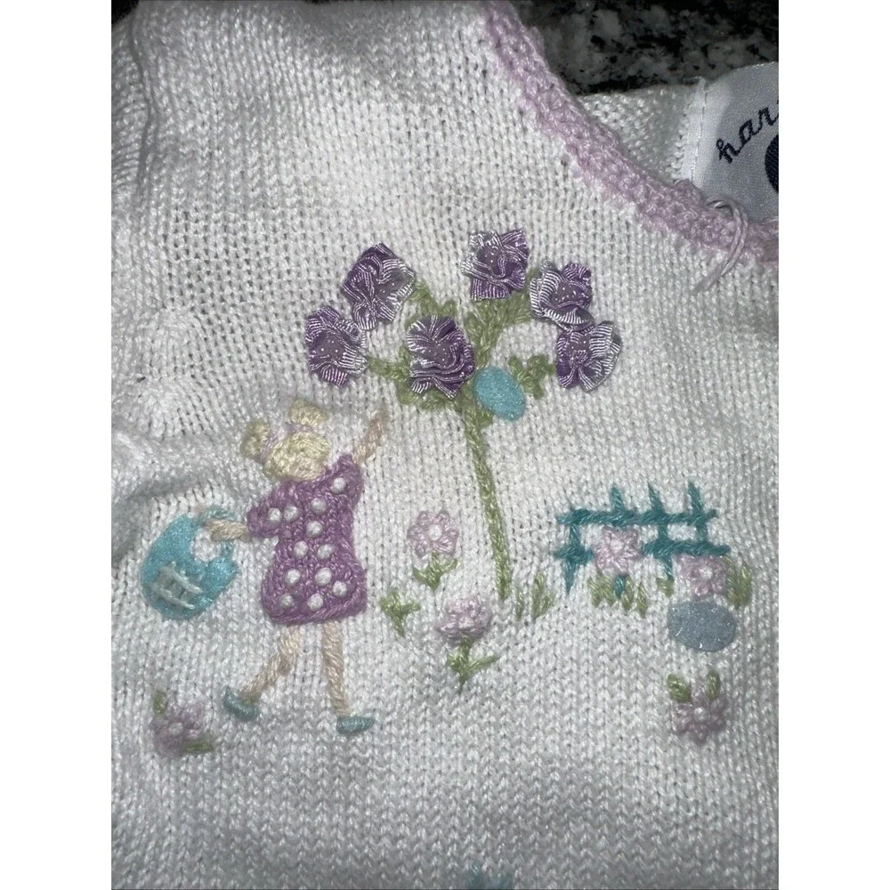 Vintage Hartstrings cardigan 3T   pastel floral and Easter Egg Hunt embroidery